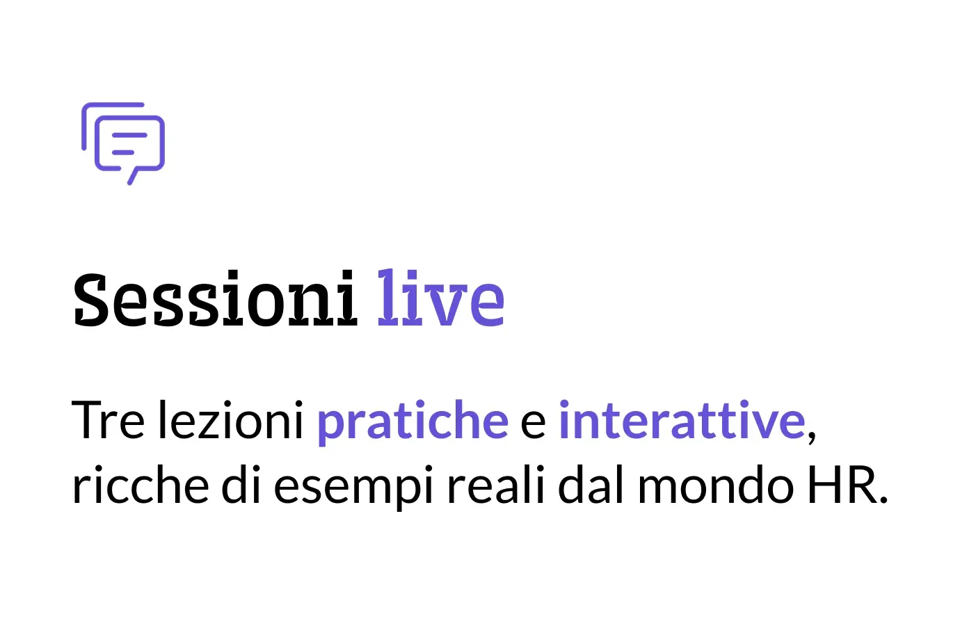 box bianco che racconta cosa si imparerà nelle sessioni live